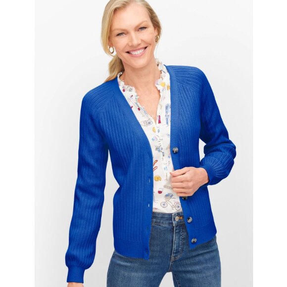 TALBOTS Soft V-Neck Cardigan Classic Ribbing Button Front Royal Blue Size 2X - Picture 7 of 7